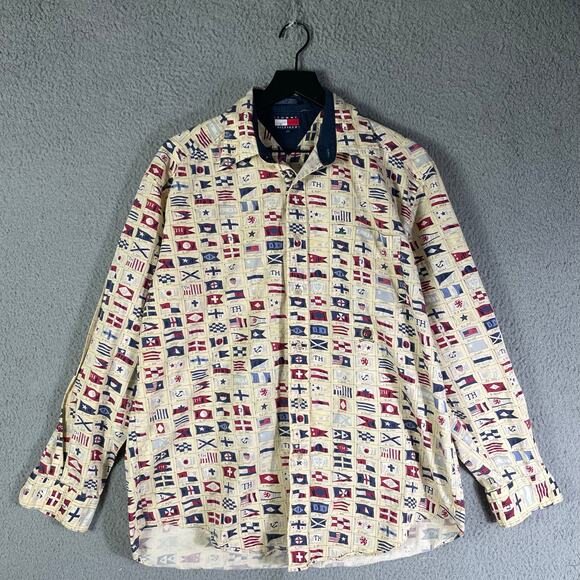 Tommy Hilfiger‎ Men’s Vintage Nautical Flag Button Shirt Size M Sailing Prep - Picture 7 of 10